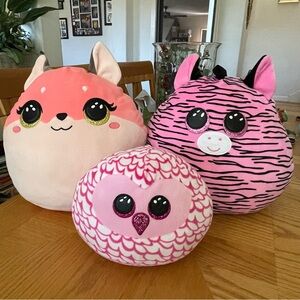 Ty Squish A Boo Bundle - Owl, Zebra, and Fox